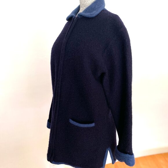 Vintage Pickett & Smith Black and Navy Wool Zipper Jacket, Size Medium - Picture 11 of 14